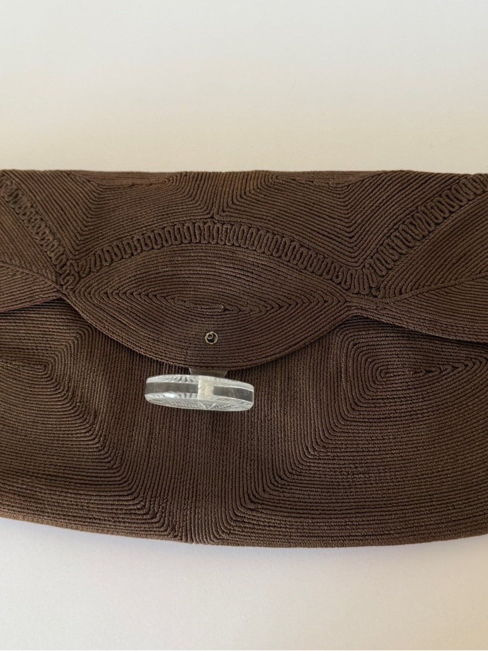 Vintage 1940's Corde Clutch with Lucite closure Brown Evening Bag - Picture 6 of 11
